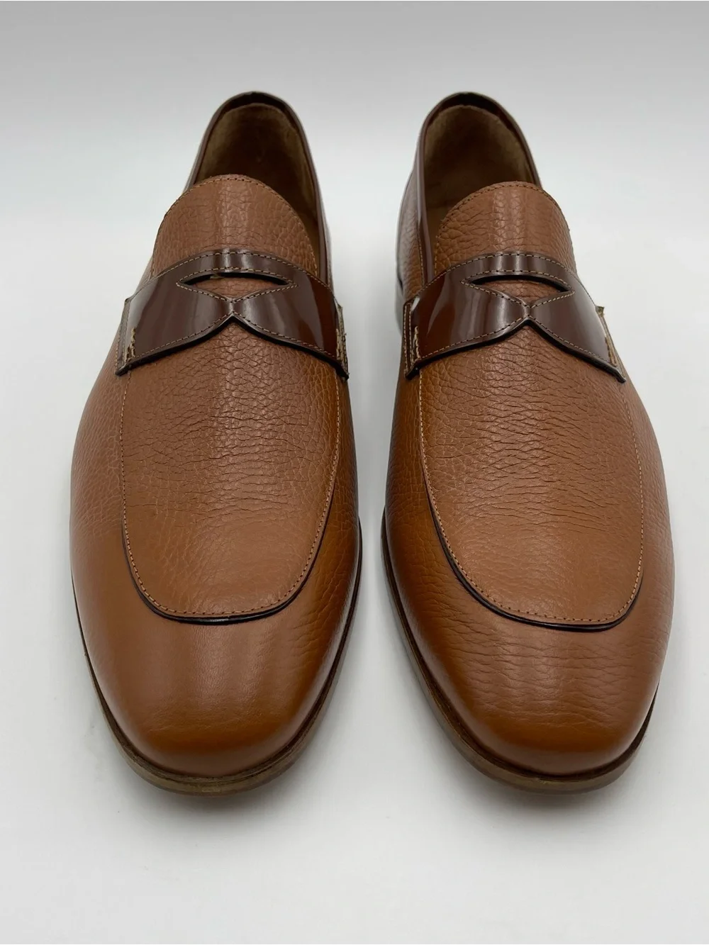 Mezlan SZ 14M Camel Tonal Contrast Pebble Leather Classic Penny Loafer-MSRP $425